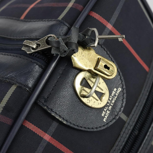 Burberrys Nova Check Boston Bag Canvas Navy Gold Auth 156890