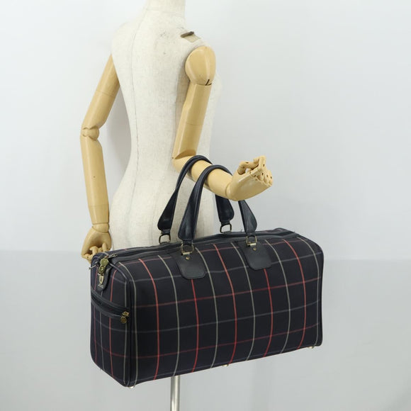 Burberrys Nova Check Boston Bag Canvas Navy Gold Auth 156890