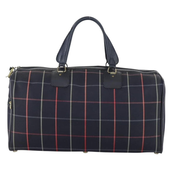 Burberrys Nova Check Boston Bag Canvas Navy Gold Auth 156890