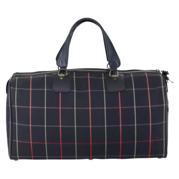 Burberrys Nova Check Boston Bag Canvas Navy Gold Auth 156890 - 0