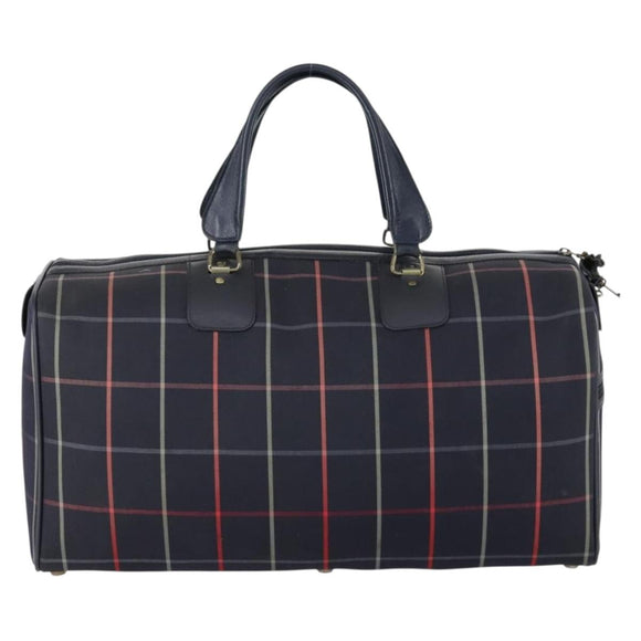 Burberrys Nova Check Boston Bag Canvas Navy Gold Auth 156890