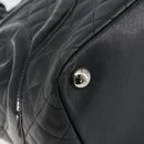 CHANEL Cambon Line Tote Bag Leather Black Silver CC Auth 156893-14