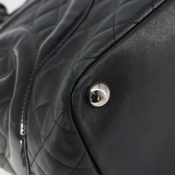 CHANEL Cambon Line Tote Bag Leather Black Silver CC Auth 156893