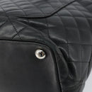 CHANEL Cambon Line Tote Bag Leather Black Silver CC Auth 156893-15