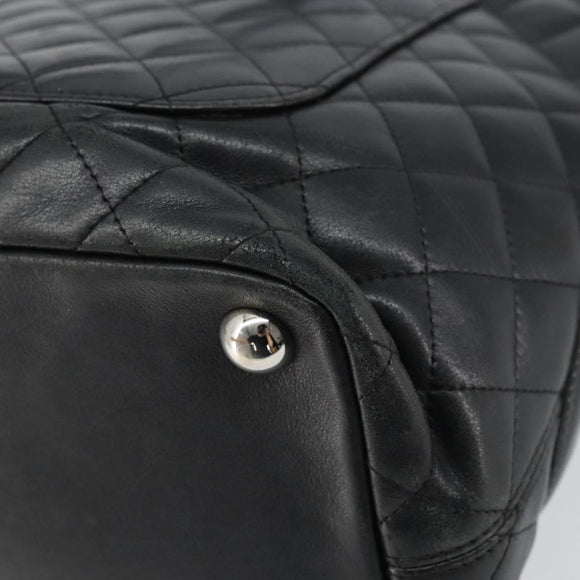 CHANEL Cambon Line Tote Bag Leather Black Silver CC Auth 156893