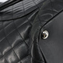 CHANEL Cambon Line Tote Bag Leather Black Silver CC Auth 156893-16