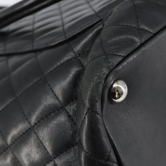 CHANEL Cambon Line Tote Bag Leather Black Silver CC Auth 156893