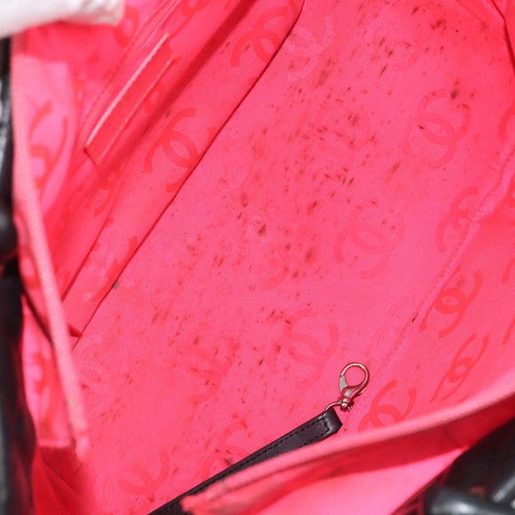 CHANEL Cambon Line Tote Bag Leather Black Silver CC Auth 156893