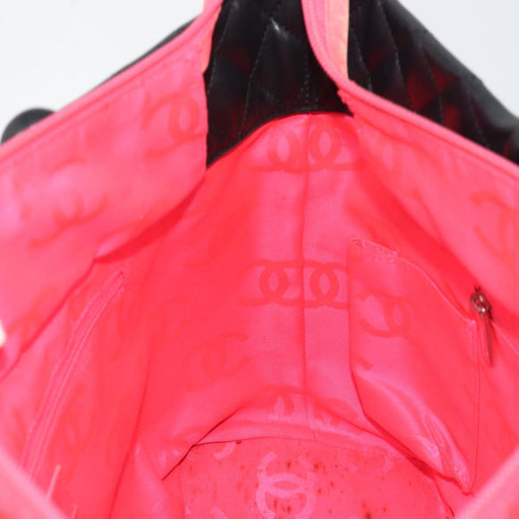 CHANEL Cambon Line Tote Bag Leather Black Silver CC Auth 156893