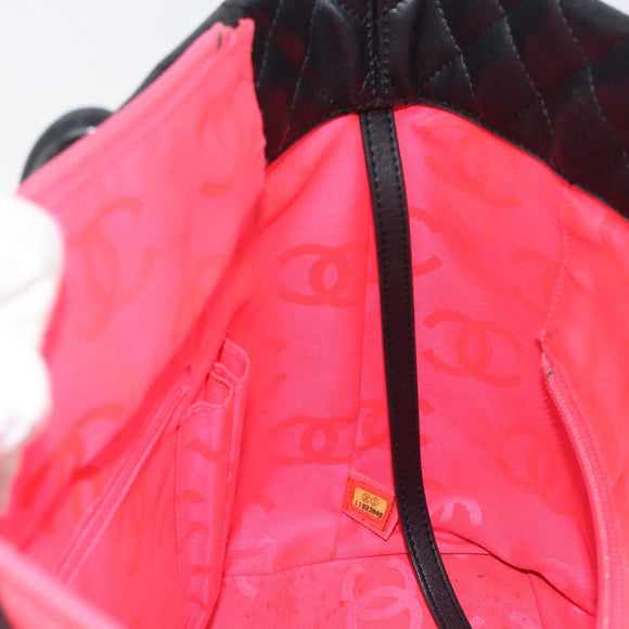 CHANEL Cambon Line Tote Bag Leather Black Silver CC Auth 156893