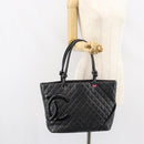 CHANEL Cambon Line Tote Bag Leather Black Silver CC Auth 156893-22