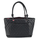 CHANEL Cambon Line Tote Bag Leather Black Silver CC Auth 156893-2