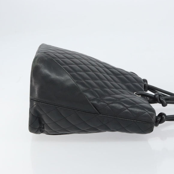 CHANEL Cambon Line Tote Bag Leather Black Silver CC Auth 156893