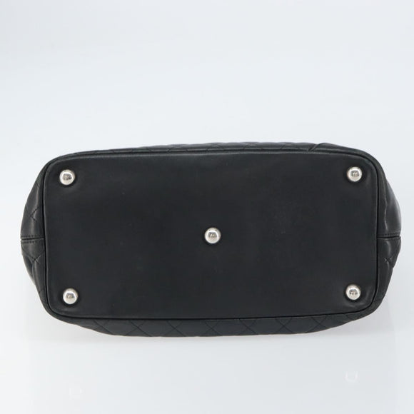 CHANEL Cambon Line Tote Bag Leather Black Silver CC Auth 156893