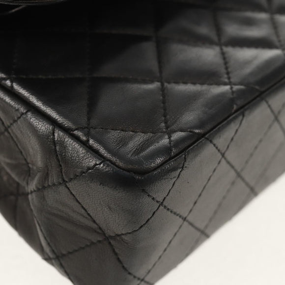 CHANEL Matelasse Chain Paris Limited Bag Lamb Skin Black Gold CC Auth 156894A