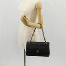 CHANEL Matelasse Chain Paris Limited Bag Lamb Skin Black Gold CC Auth 156894A-29