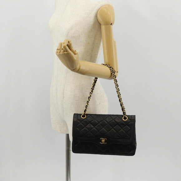 CHANEL Matelasse Chain Paris Limited Bag Lamb Skin Black Gold CC Auth 156894A