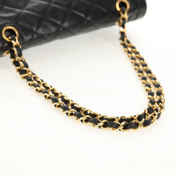 CHANEL Matelasse Chain Paris Limited Bag Lamb Skin Black Gold CC Auth 156894A