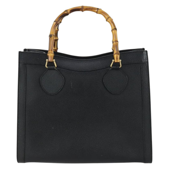 GUCCI Bamboo Hand Bag Leather Black Gold 002 1186 0260 Auth 156902