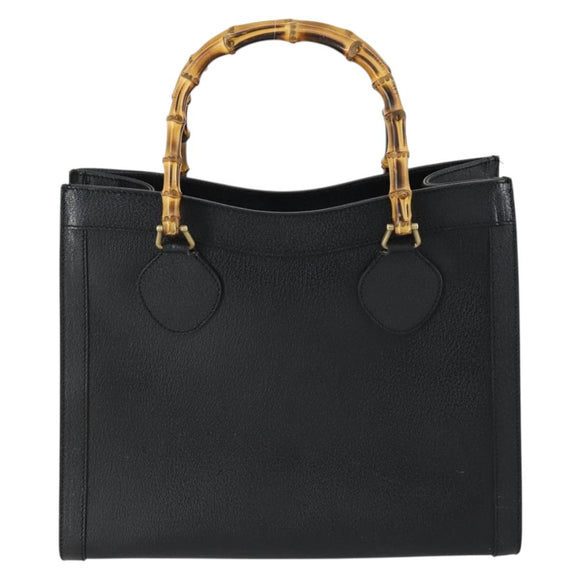 GUCCI Bamboo Hand Bag Leather Black Gold 002 1186 0260 Auth 156902