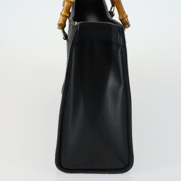 GUCCI Bamboo Hand Bag Leather Black Gold 002 1186 0260 Auth 156902
