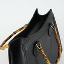 GUCCI Bamboo Hand Bag Leather Black Gold 002 1186 0260 Auth 156902-6