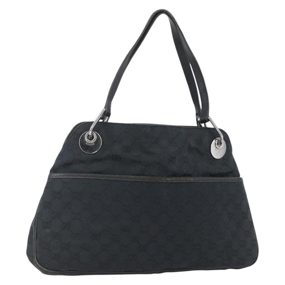 GUCCI GG Canvas Tote Bag Black Silver 121023 Auth 156903