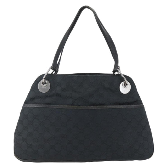 GUCCI GG Canvas Tote Bag Black Silver 121023 Auth 156903