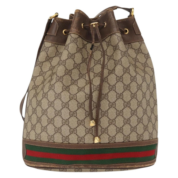 GUCCI GG Supreme Web Sherry Line Bag PVC Beige Red 41 02 085 Auth 156905