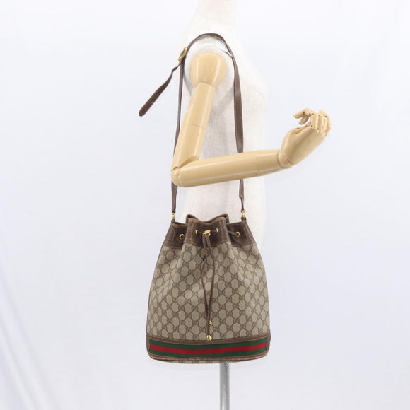 GUCCI GG Supreme Web Sherry Line Bag PVC Beige Red 41 02 085 Auth 156905