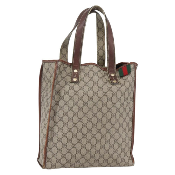 GUCCI GG Supreme Web Sherry Line Tote Bag PVC Beige Red 211135 Auth 156908