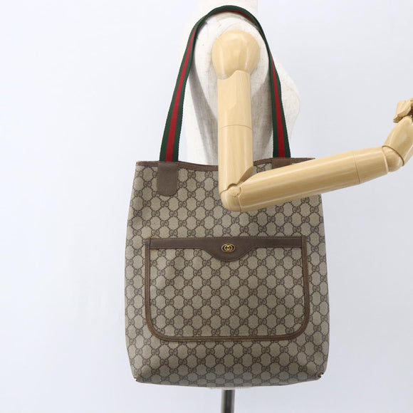 GUCCI GG Supreme Web Sherry Line Tote Bag PVC Beige Red 39 02 003 Auth 156910