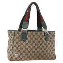 GUCCI GG Canvas Web Sherry Line Tote Bag Beige Red 145810 Auth 156911-1