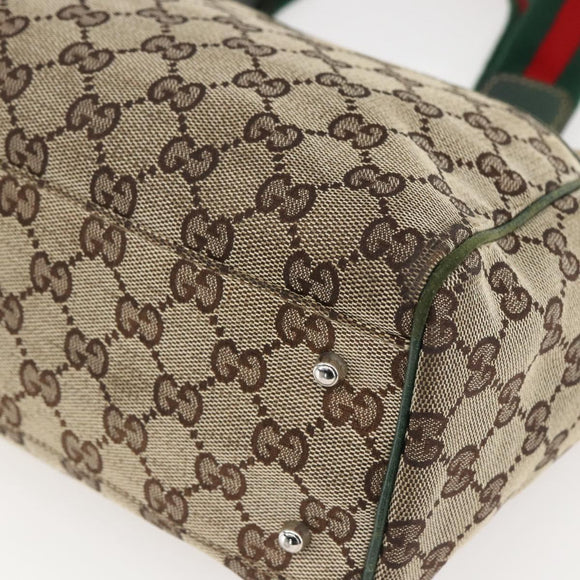 GUCCI GG Canvas Web Sherry Line Tote Bag Beige Red 145810 Auth 156911