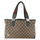 GUCCI GG Canvas Web Sherry Line Tote Bag Beige Red 145810 Auth 156911-13