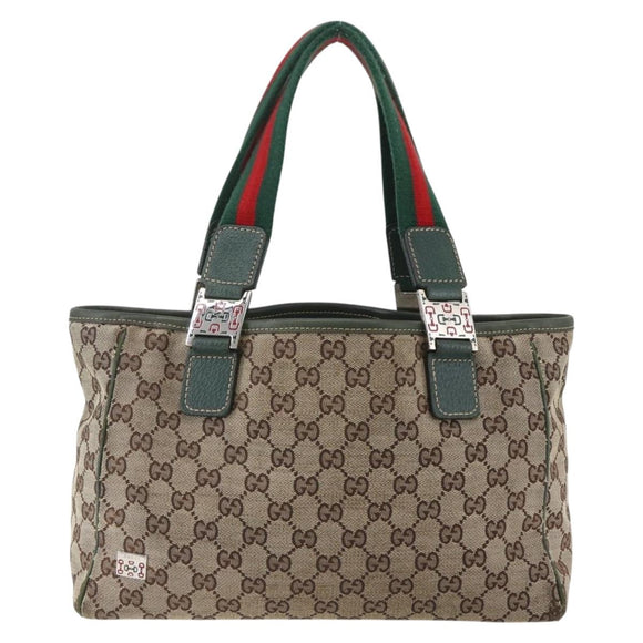 GUCCI GG Canvas Web Sherry Line Tote Bag Beige Red 145810 Auth 156911