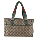 GUCCI GG Canvas Web Sherry Line Tote Bag Beige Red 145810 Auth 156911-2