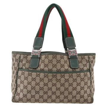 GUCCI GG Canvas Web Sherry Line Tote Bag Beige Red 145810 Auth 156911 - 0