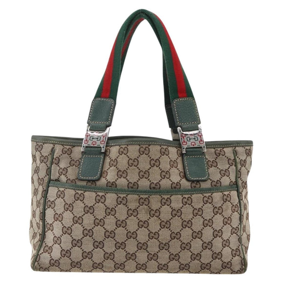 GUCCI GG Canvas Web Sherry Line Tote Bag Beige Red 145810 Auth 156911