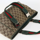 GUCCI GG Canvas Web Sherry Line Tote Bag Beige Red 145810 Auth 156911-6