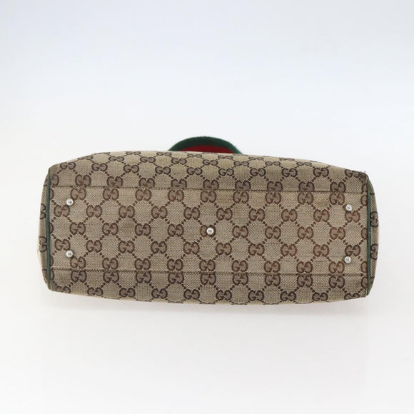 GUCCI GG Canvas Web Sherry Line Tote Bag Beige Red 145810 Auth 156911