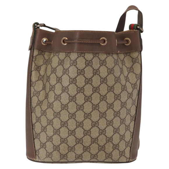 GUCCI GG Supreme Web Sherry Line Bag PVC Beige Gold 116 02 034 Auth 156917