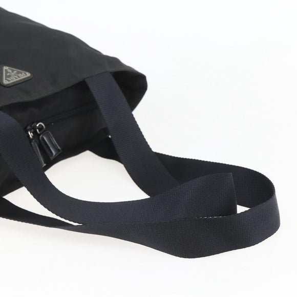 PRADA Tote Bag Nylon Black Silver Auth 156925