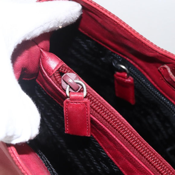 PRADA Tote Bag Nylon Red Silver Auth 156926