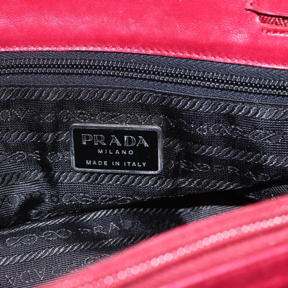 PRADA Tote Bag Nylon Red Silver Auth 156926