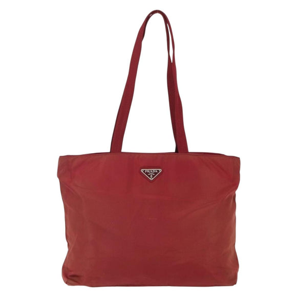 PRADA Tote Bag Nylon Red Silver Auth 156926