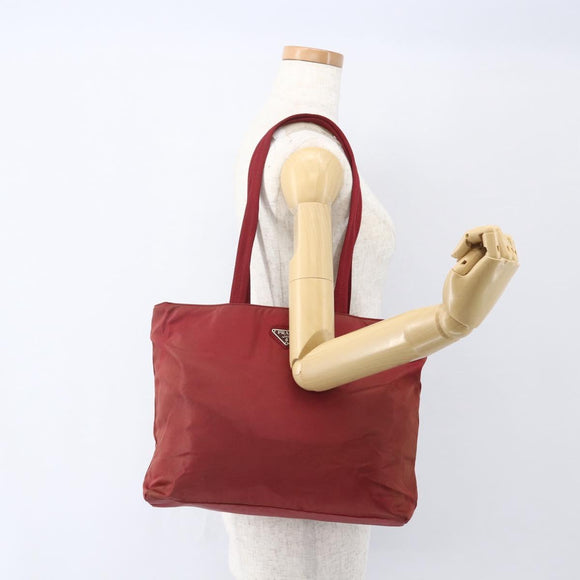 PRADA Tote Bag Nylon Red Silver Auth 156926