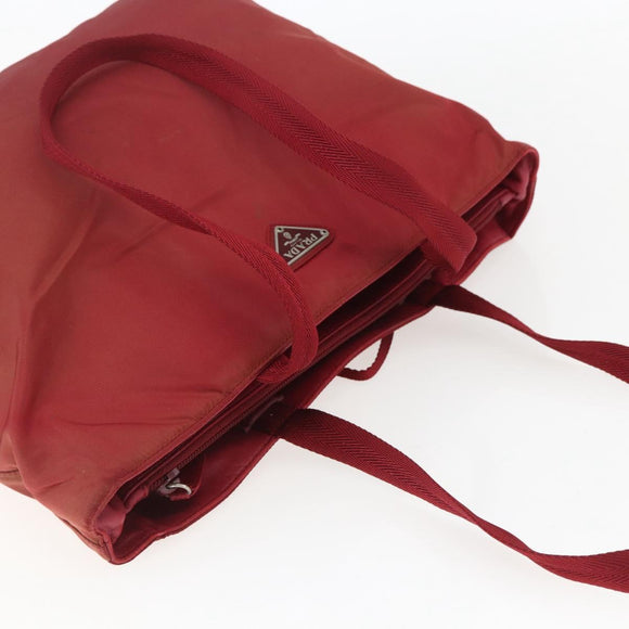PRADA Tote Bag Nylon Red Silver Auth 156926