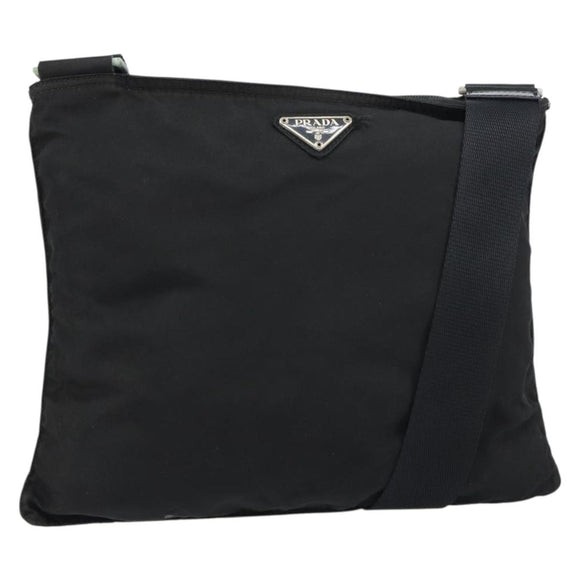 PRADA Shoulder Bag Nylon Black Silver Auth 156927