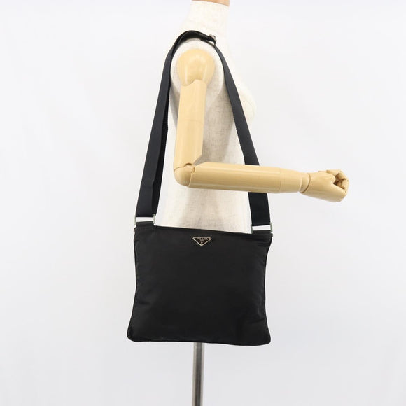 PRADA Shoulder Bag Nylon Black Silver Auth 156927